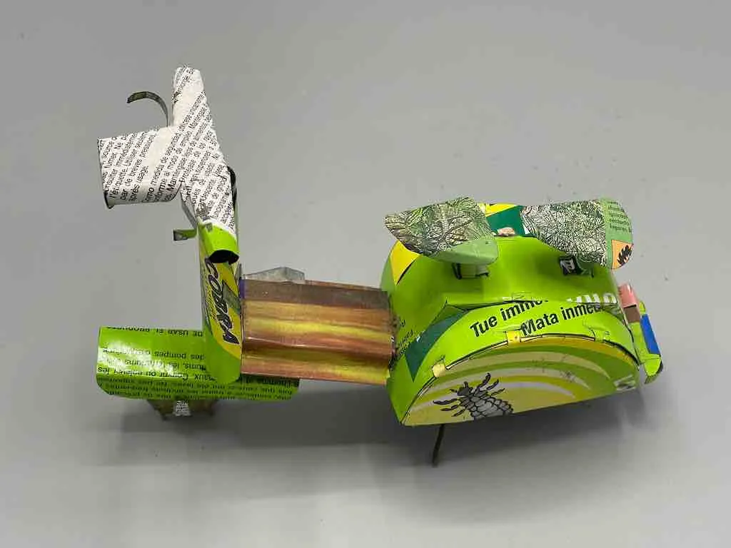 African Recycled Labeled Metal Can Toy Vespa - Burkina Faso