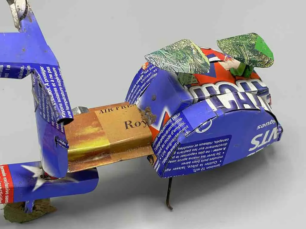 African Recycled Labeled Metal Can Toy Vespa - Burkina Faso