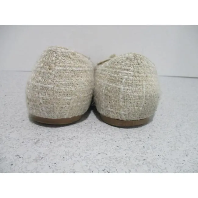Ann Taylor Beige Tan Tweed Cream Tane Fabric Pointed Toe Slip On Flats Size Us