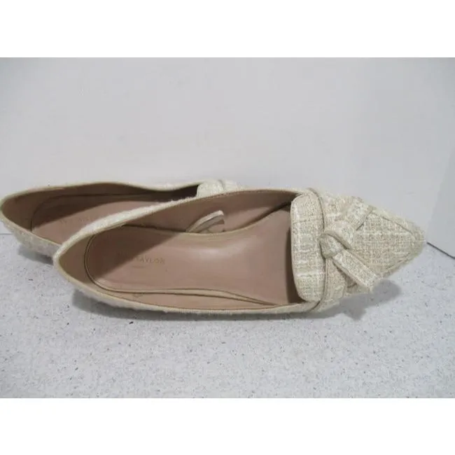 Ann Taylor Beige Tan Tweed Cream Tane Fabric Pointed Toe Slip On Flats Size Us