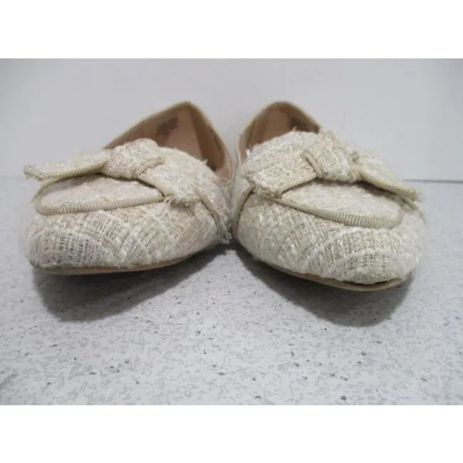 Ann Taylor Beige Tan Tweed Cream Tane Fabric Pointed Toe Slip On Flats Size Us
