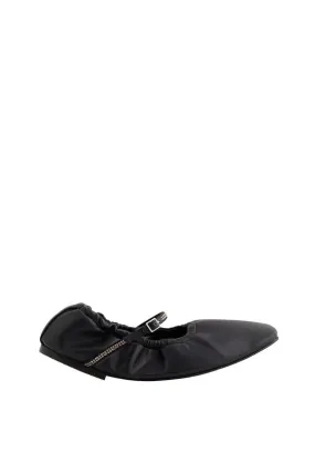 AURORA SILVER CRYSTAL BLACK NAPPA-EFFECT BALLERINA FLATS