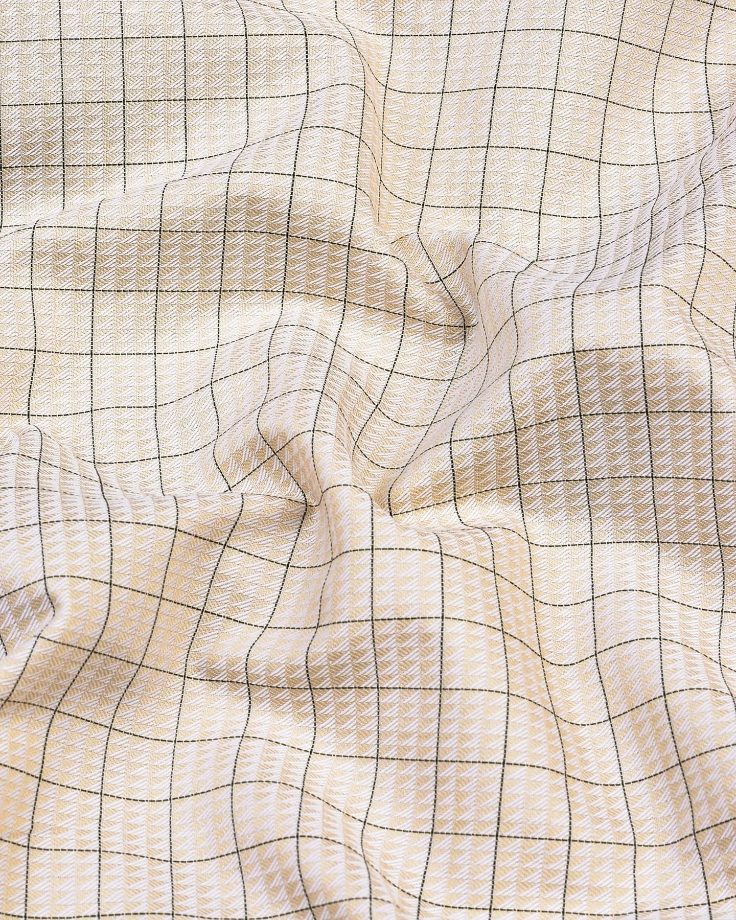 Custard Cream With Green Dobby Check Premium Giza Shirt