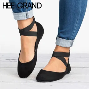 HEE GRAND Spring Women's Classic Ballerina Flats Elastic Crossing Straps Flats Slip On Round Toe Shoes Plus Size 35-43 XWD6815