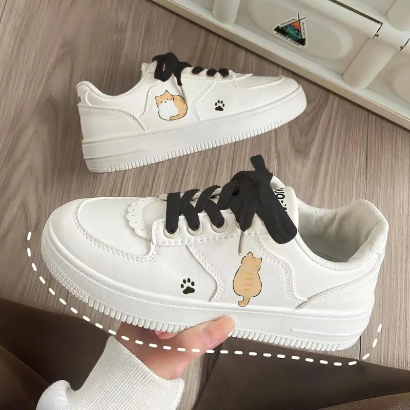 Kawaii All-match Cartoon Kitten Print Low-top Sneakers
