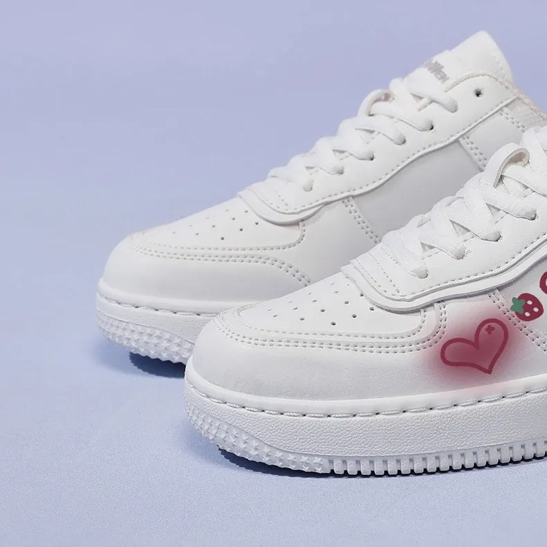 Kawaii White Cartoon Strawberry Bear Printed Sneakers