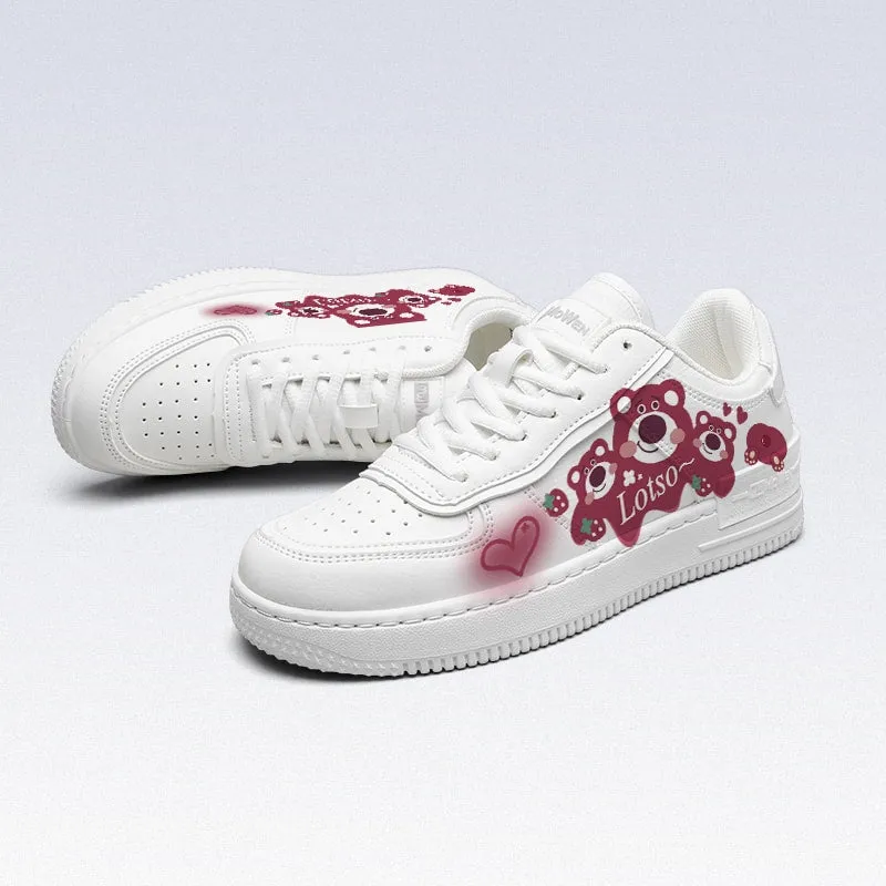 Kawaii White Cartoon Strawberry Bear Printed Sneakers