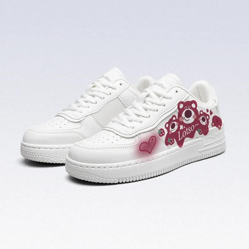 Kawaii White Cartoon Strawberry Bear Printed Sneakers