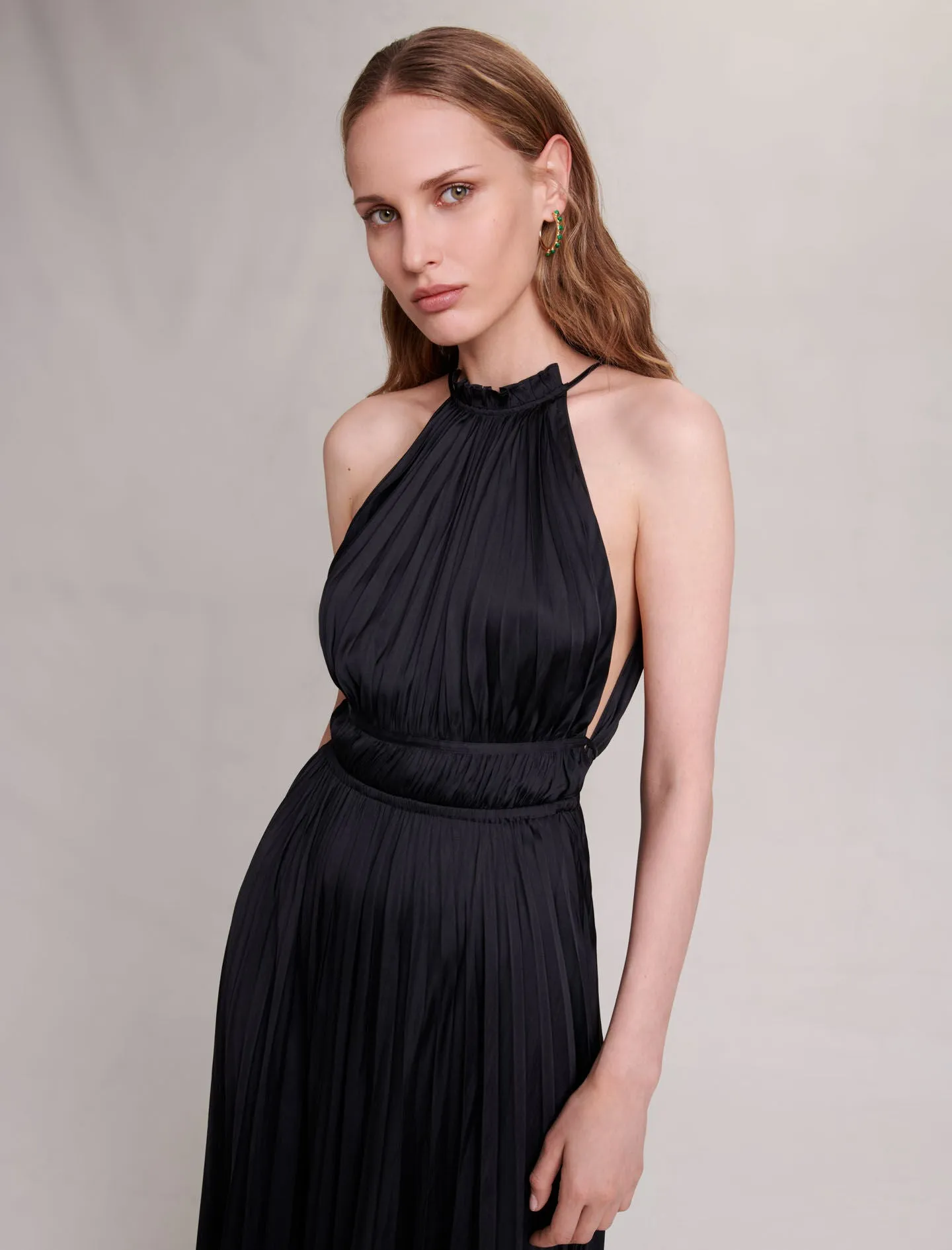 Pleated Satin Maxi Dress
