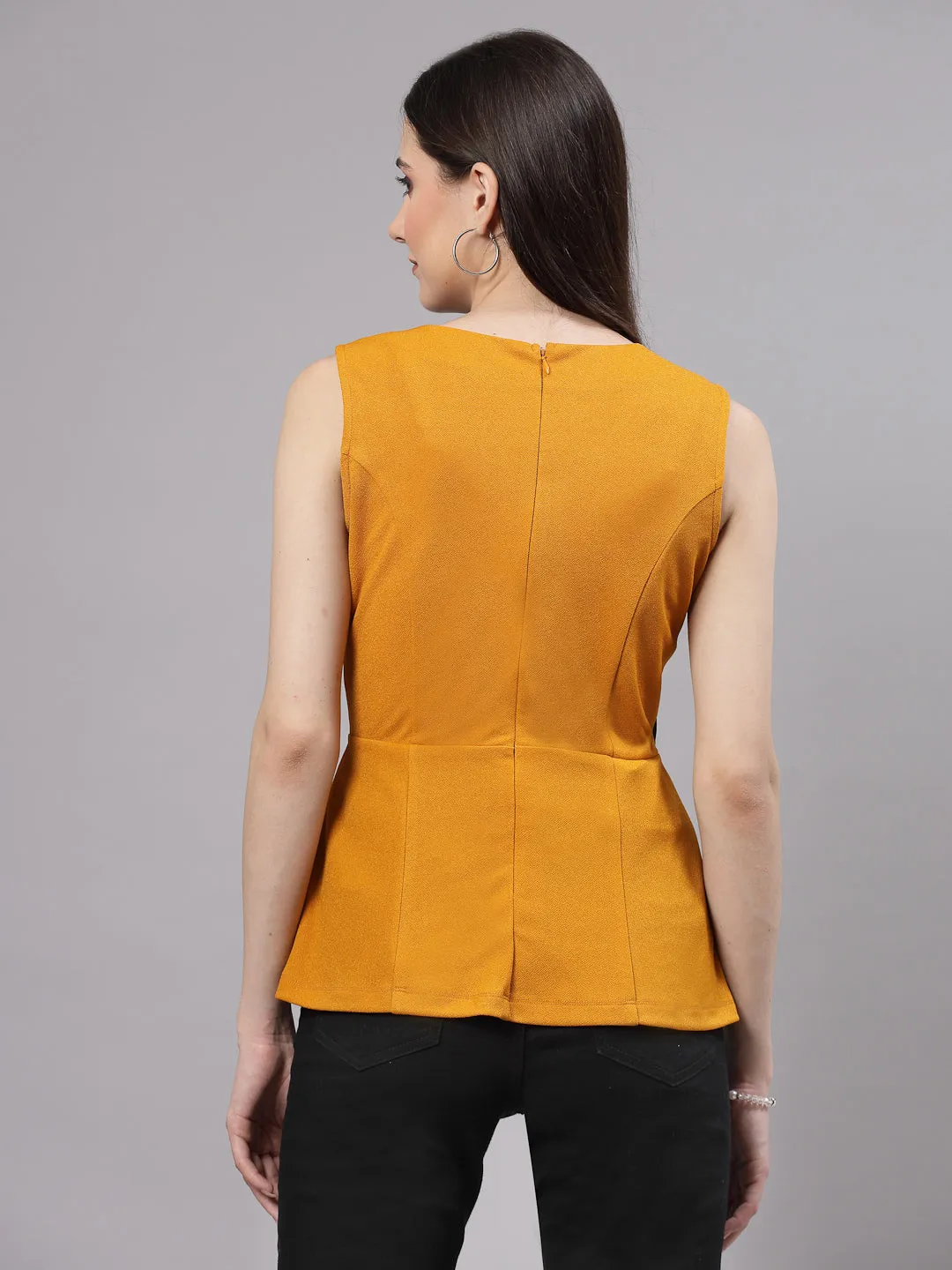 Style Quotient Women Smart Mustard Sleeveless Peplum Top