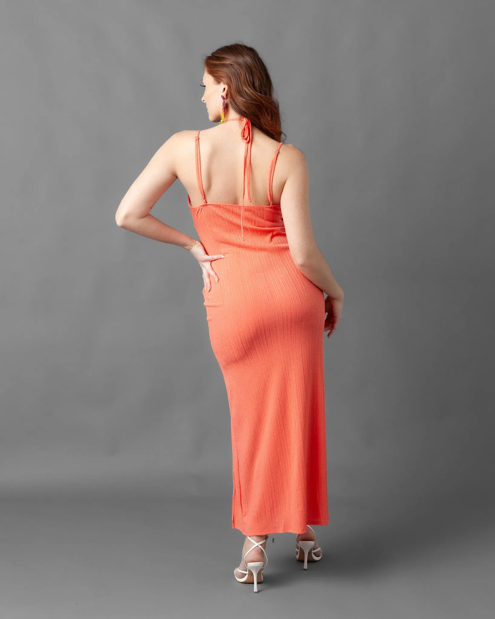 Tabriz Ribbed Halter Neck Maxi Dress