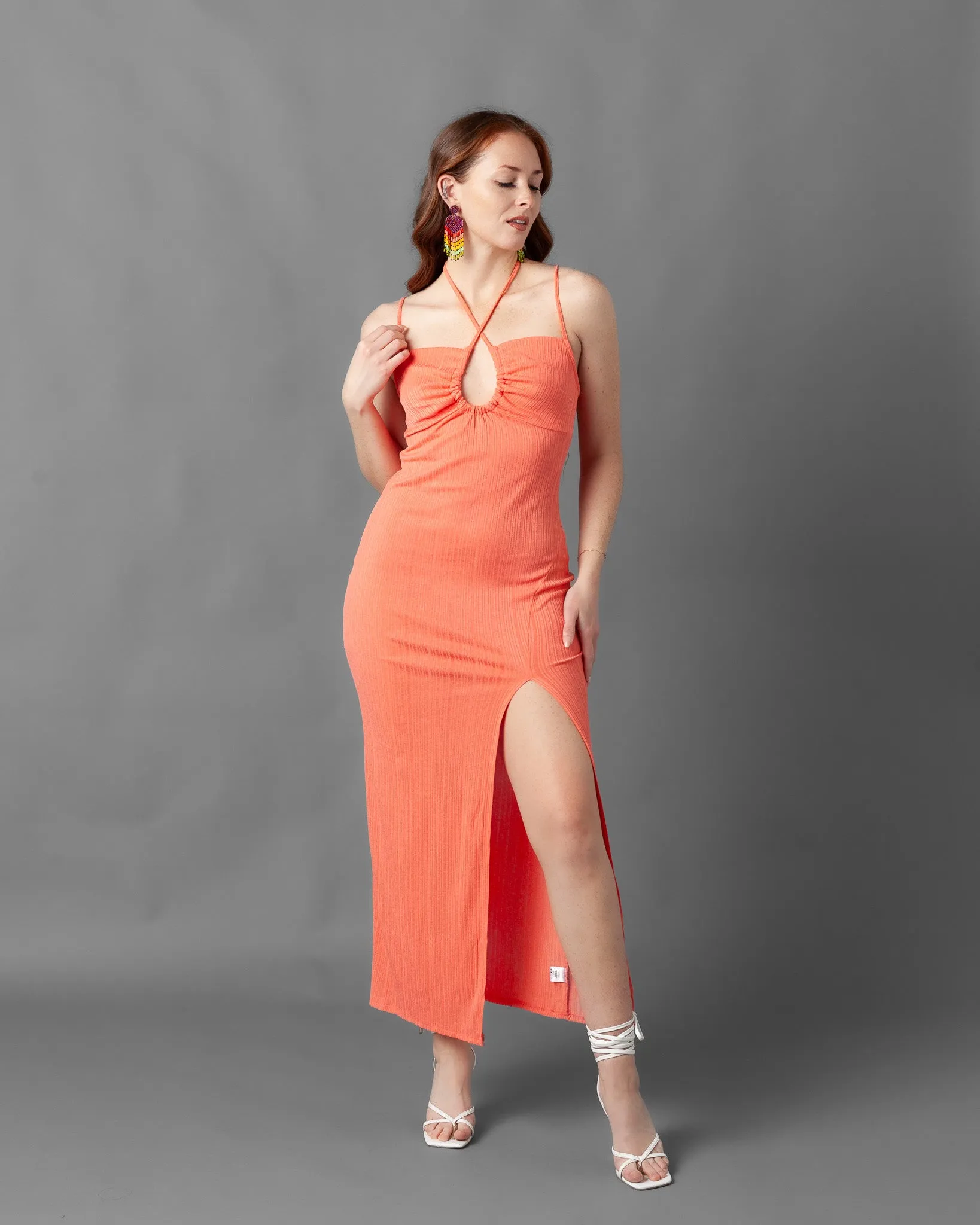 Tabriz Ribbed Halter Neck Maxi Dress