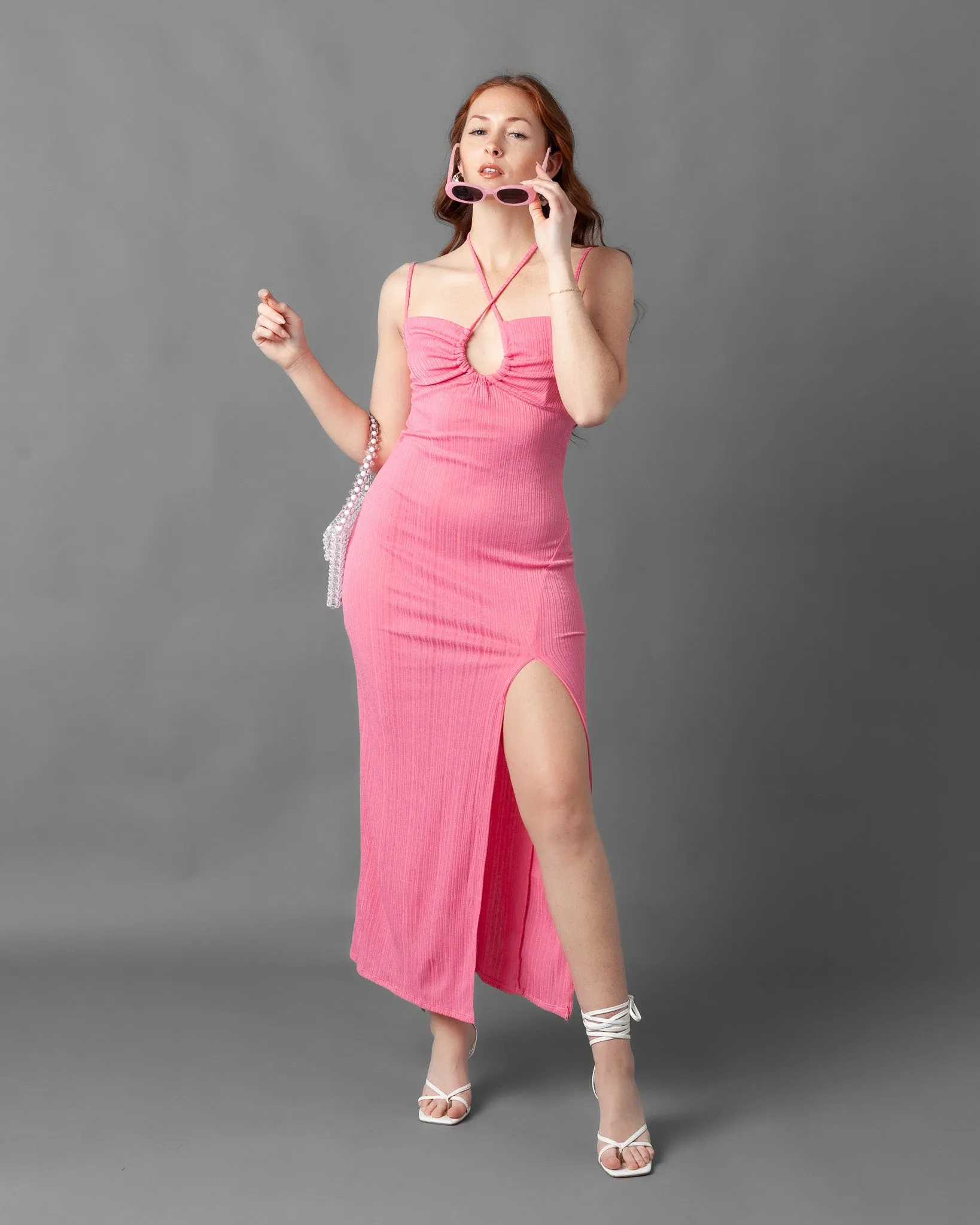 Tabriz Ribbed Halter Neck Maxi Dress