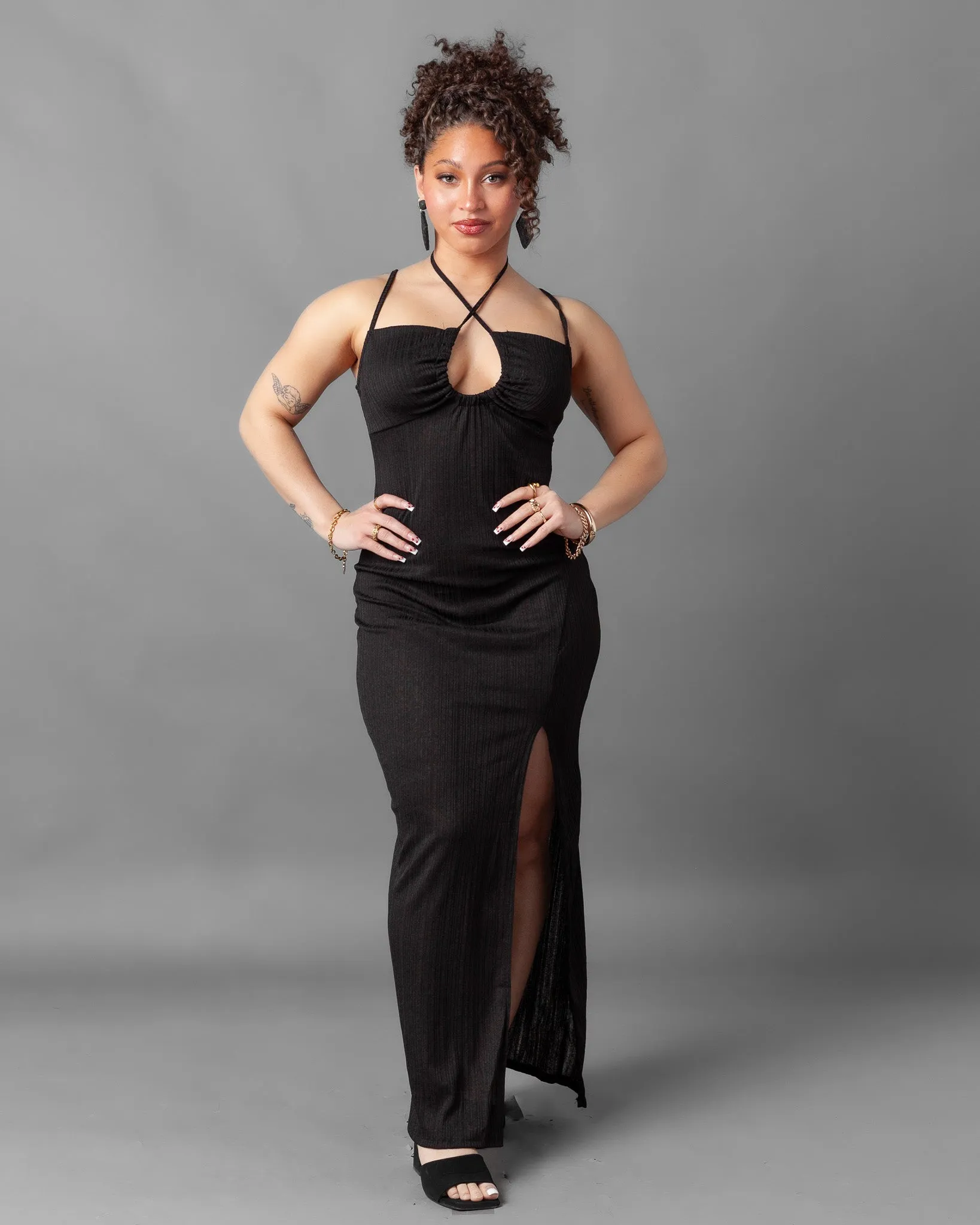 Tabriz Ribbed Halter Neck Maxi Dress