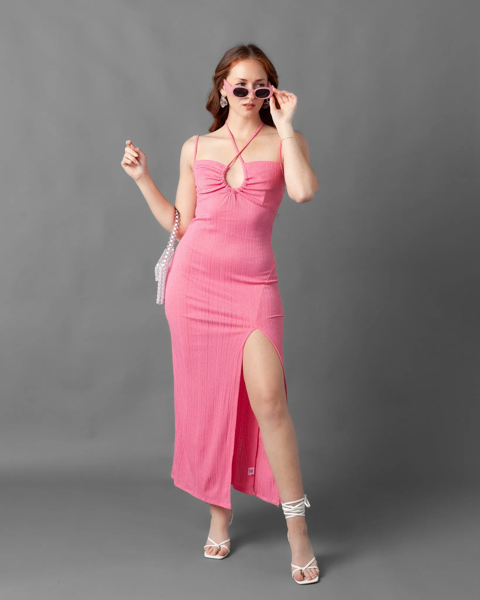 Tabriz Ribbed Halter Neck Maxi Dress