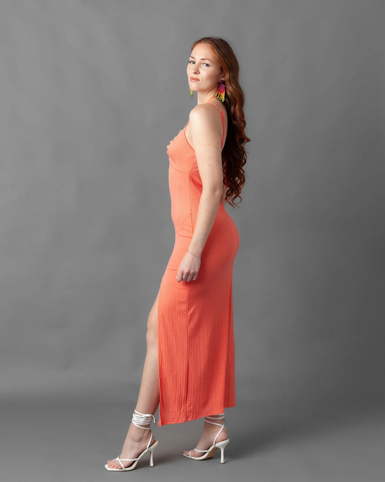 Tabriz Ribbed Halter Neck Maxi Dress