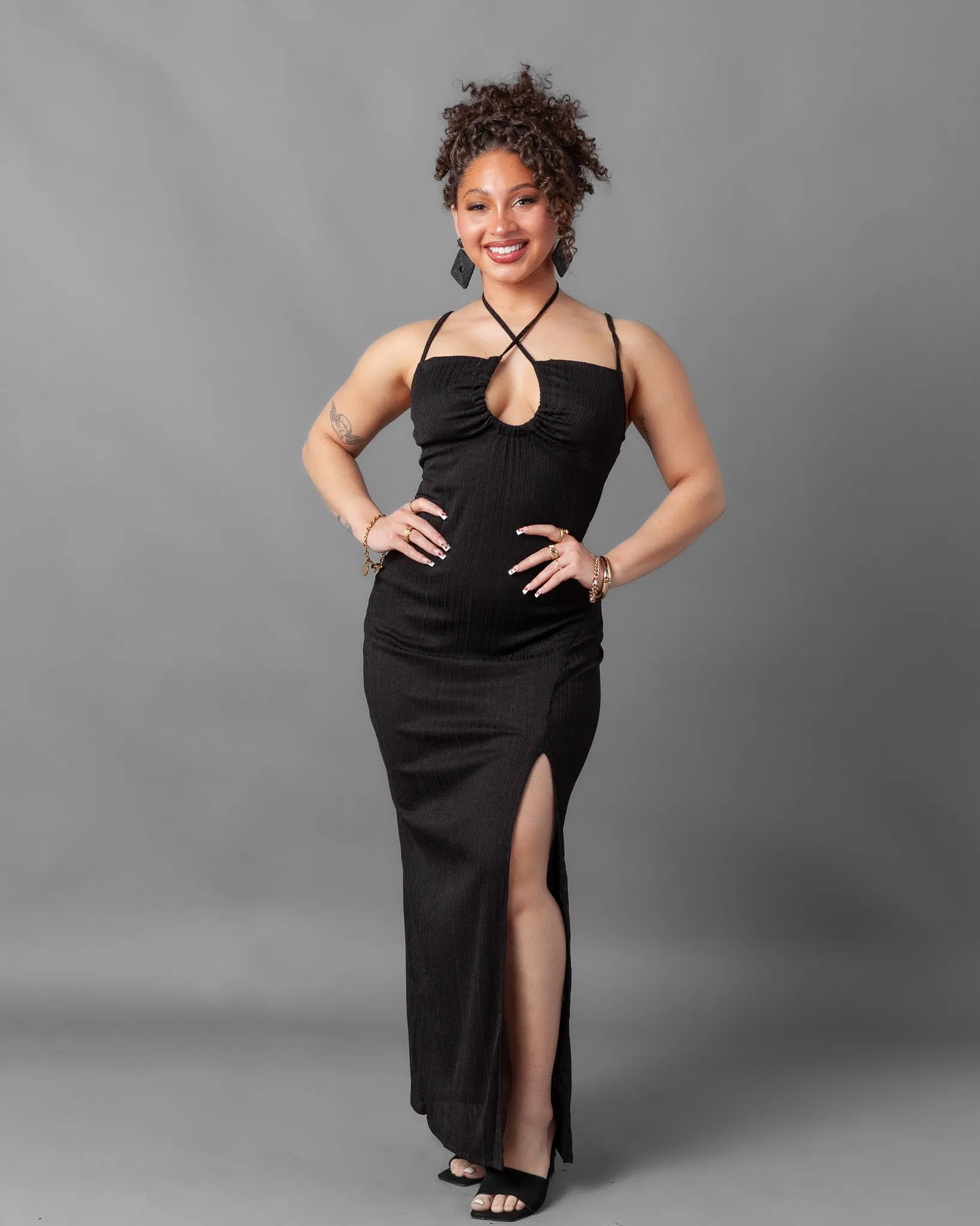 Tabriz Ribbed Halter Neck Maxi Dress