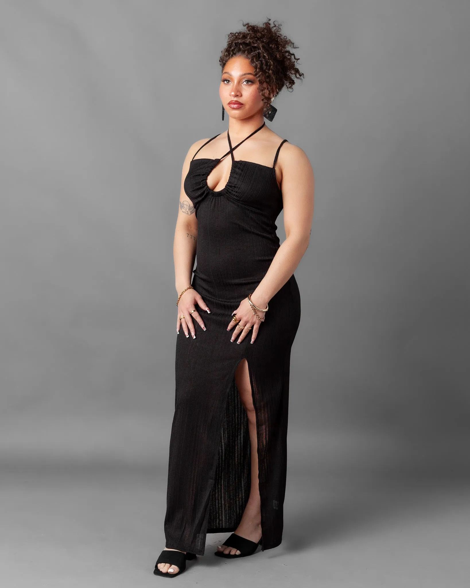 Tabriz Ribbed Halter Neck Maxi Dress