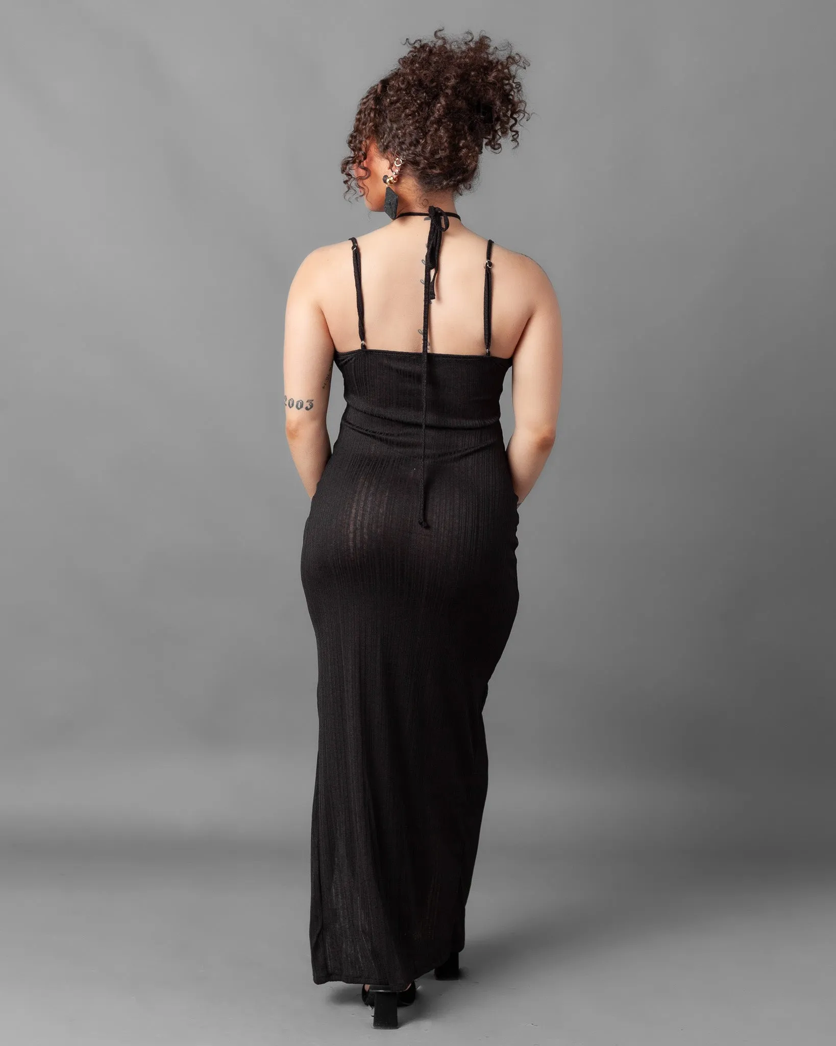 Tabriz Ribbed Halter Neck Maxi Dress