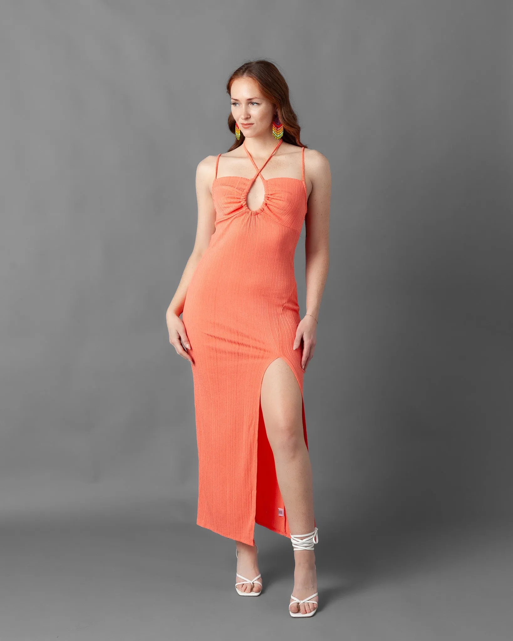 Tabriz Ribbed Halter Neck Maxi Dress