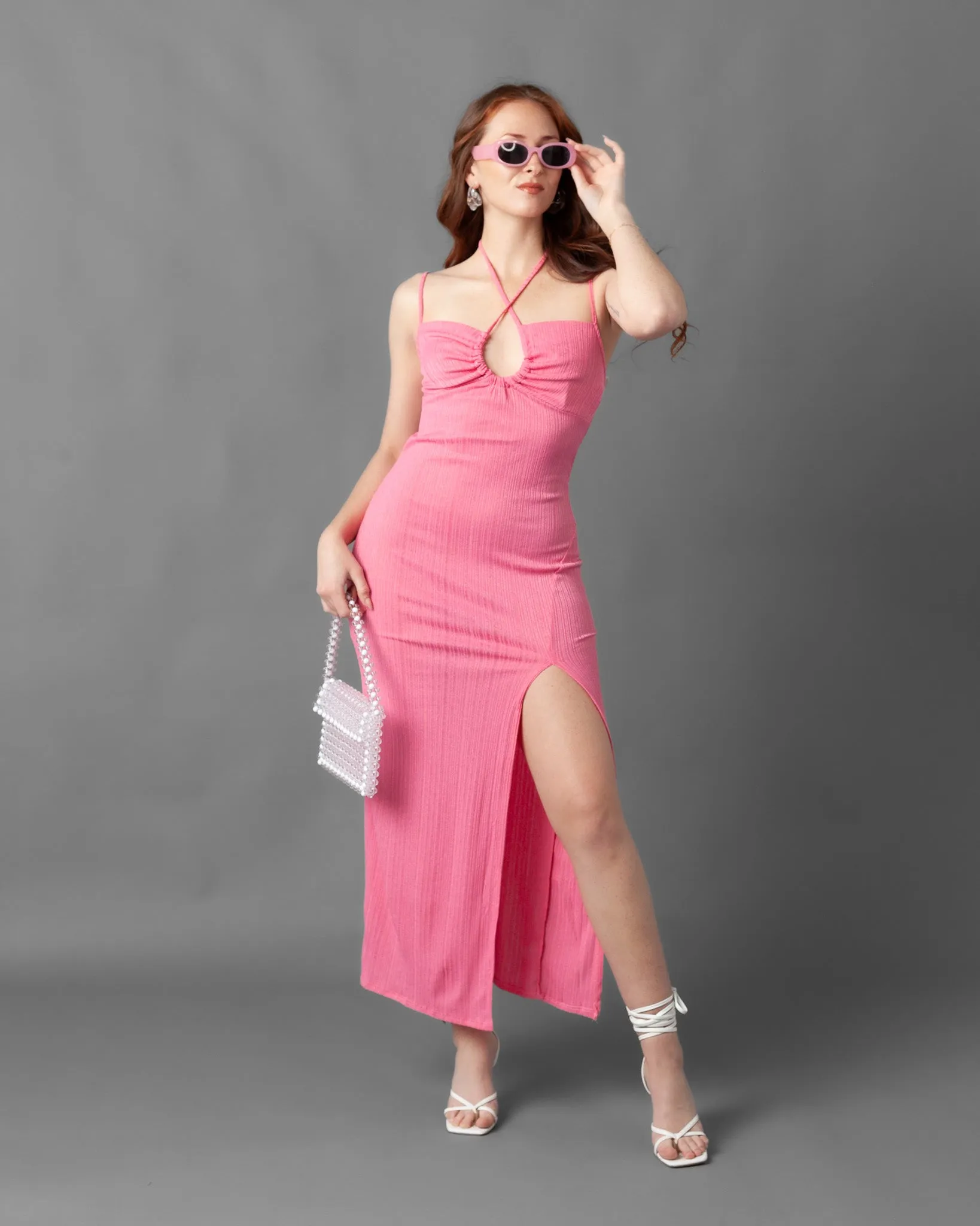 Tabriz Ribbed Halter Neck Maxi Dress