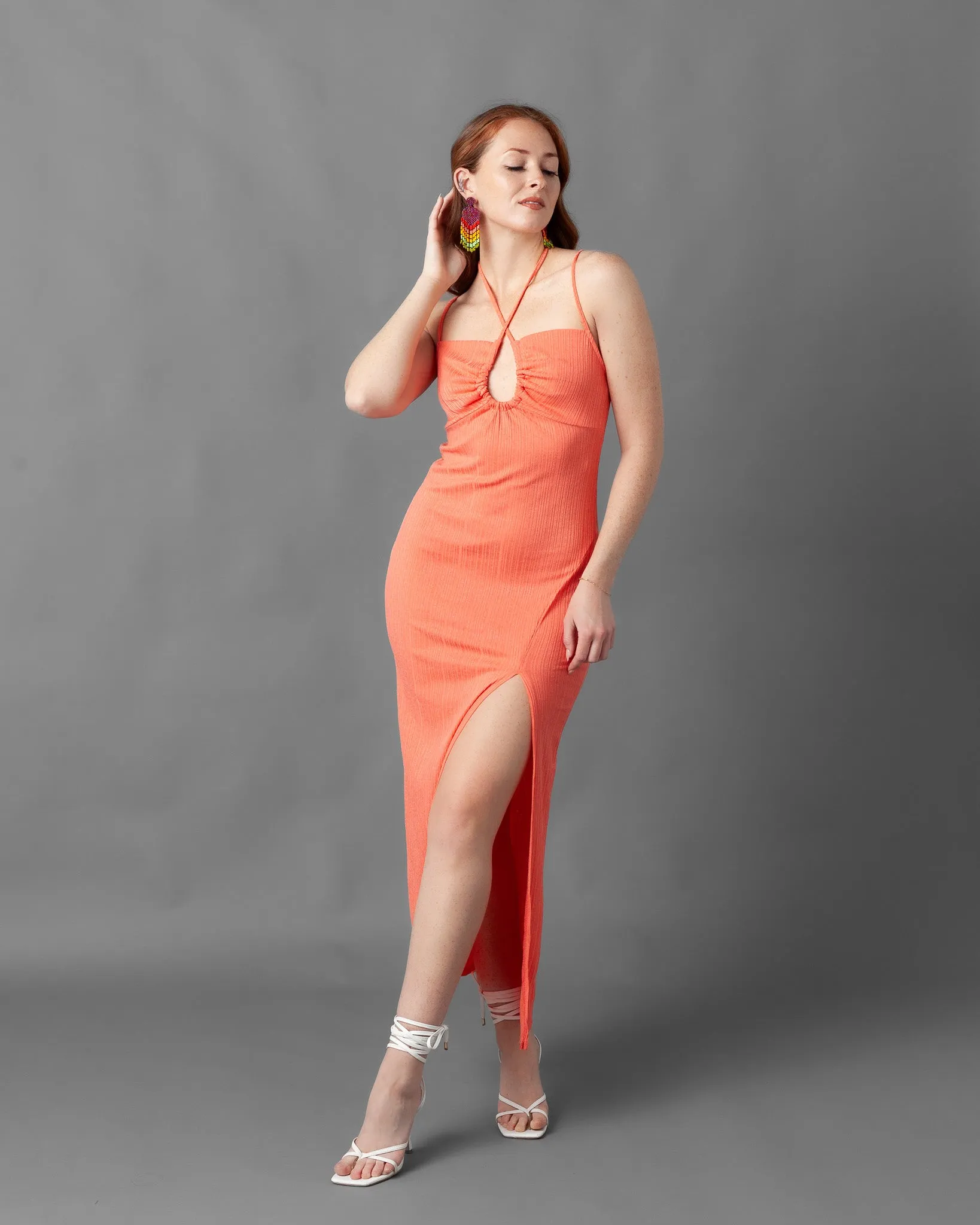 Tabriz Ribbed Halter Neck Maxi Dress