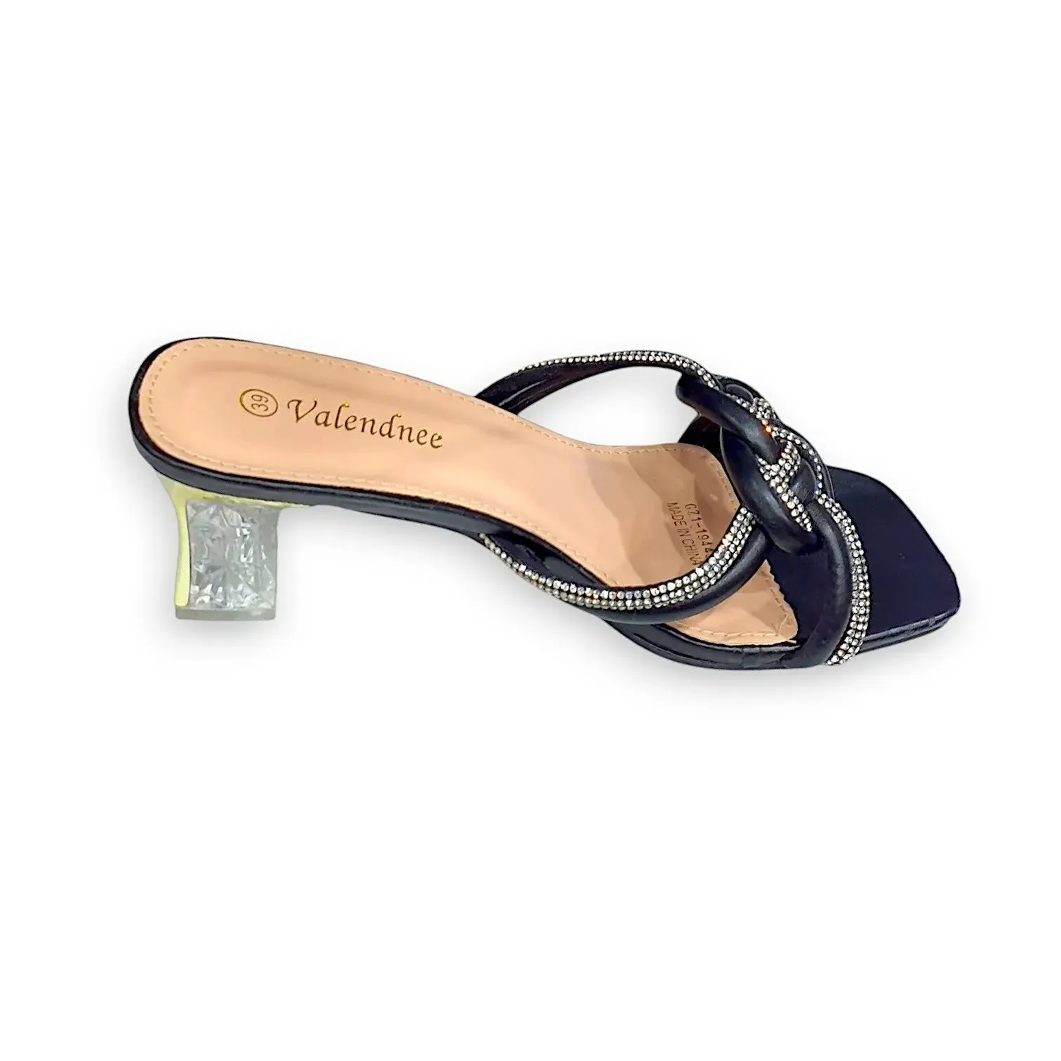 Valendnee Knot Rhinestone Block Heel Sandals